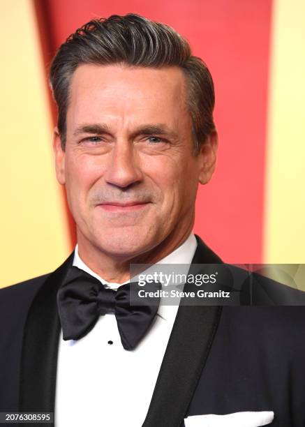 Jon Hamm arrives at the 2024 Vanity Fair Oscar Party Hosted By Radhika Jones at Wallis Annenberg Center for the Performing Arts on March 10, 2024 in...