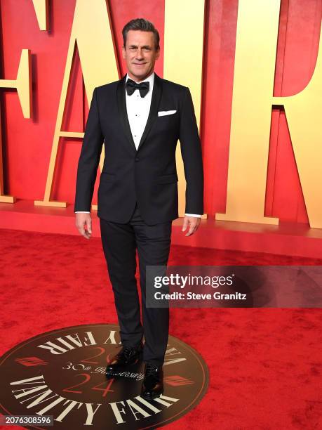 Jon Hamm arrives at the 2024 Vanity Fair Oscar Party Hosted By Radhika Jones at Wallis Annenberg Center for the Performing Arts on March 10, 2024 in...