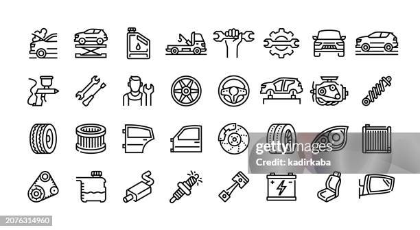 auto-service-line-icon-set. werkstatt, wartung, kfz-mechaniker. - ölwechsel stock-grafiken, -clipart, -cartoons und -symbole