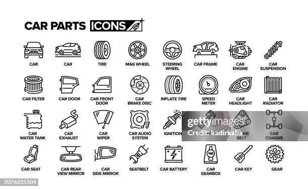 car parts line icon set. garage, maintenance, auto mechanic. - piston stock illustrations