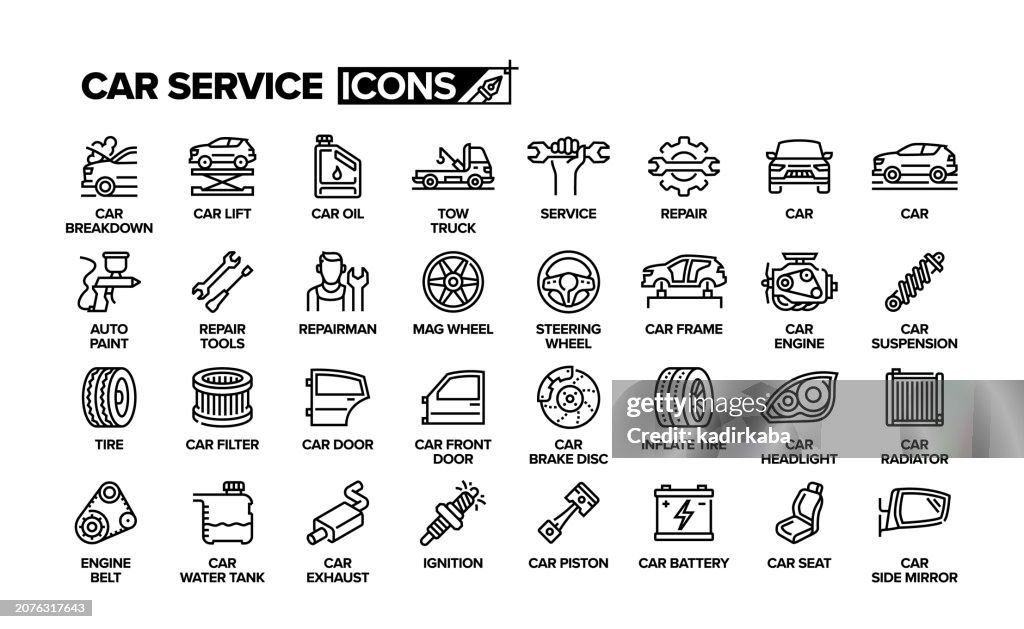Car Service Line Icon Set. Garage, Maintenance, Auto Mechanic.