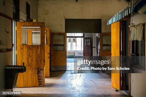 Hallway and doors in an abandoned school