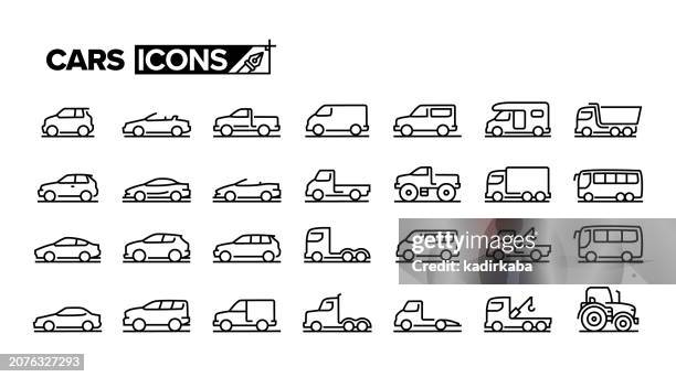 wagen-linien-icon-set. auto, auto, minivan, lkw, traktor, 4x4, limousine. - auto stock-grafiken, -clipart, -cartoons und -symbole
