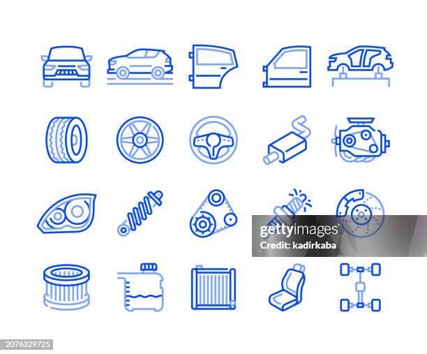 ilustrações, clipart, desenhos animados e ícones de conjunto de ícones da linha de peças automotivas. garagem, manutenção, mecânica de automóveis. - volante-parte-de-veículo