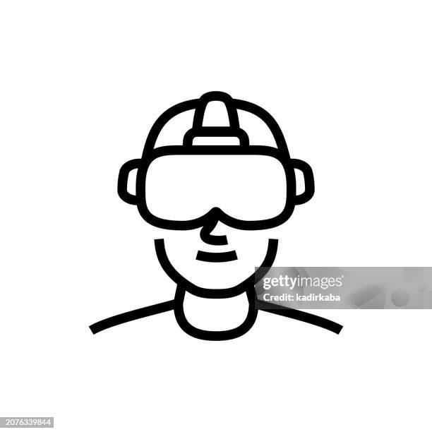 virtual glasses and augmented reality line icon - human hologram stock illustrations