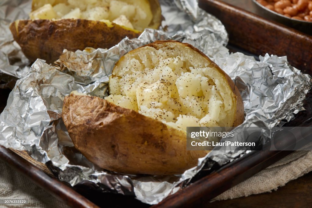 Preparing, Jacket Potatoes with Baked Beans