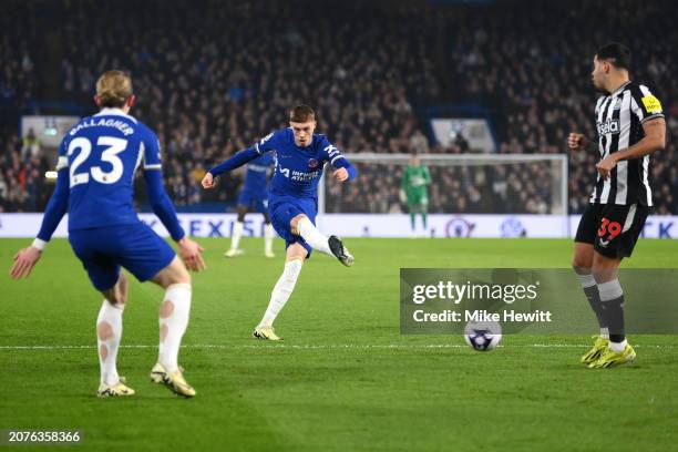 Cole Palmer of Chelsea crosses the ball leading to his team's first goal, scored by teammate Nicolas Jackson during the Premier League match between...