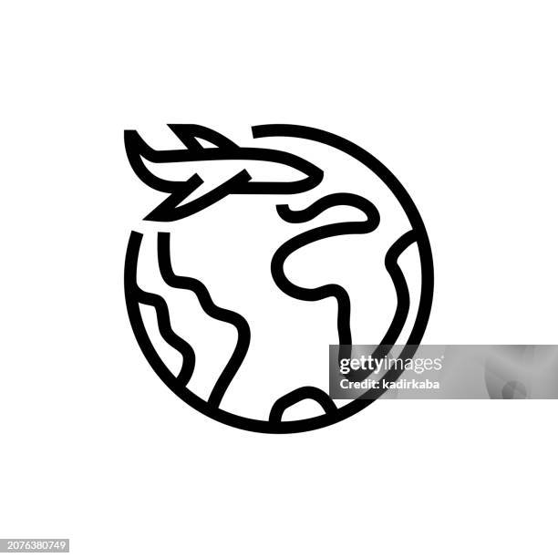 fly anywhere in the world line icon - aerospace engineers stock illustrations