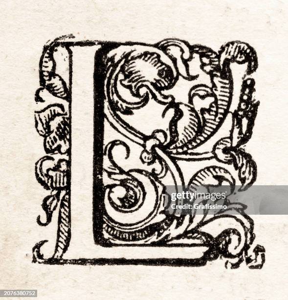 letter l as sixteenth-century medieval initial capital - letter l stock illustrations