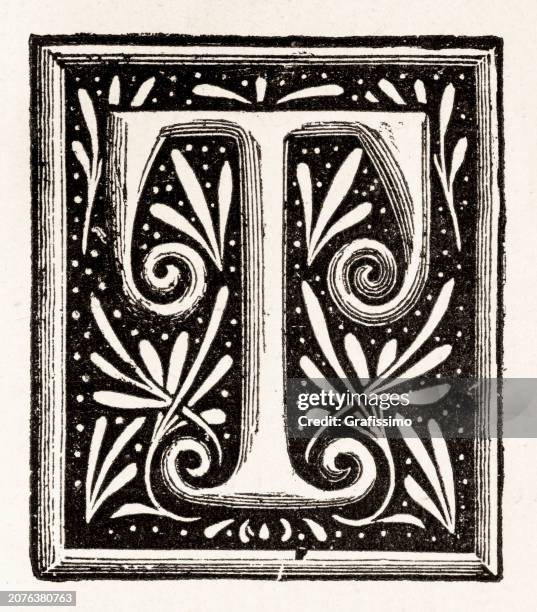 stockillustraties, clipart, cartoons en iconen met letter t as sixteenth-century medieval initial capital - 16th century style