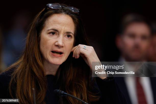 Director of National Intelligence Avril Haines testifies before the Senate Select Committee on Intelligence during an open hearing about global...