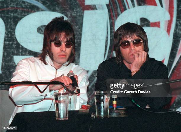 Brothers Liam and Noel Gallagher from Oasis at a press conference held in the Waterrats pub in London, August 25, 1999. The conference was called to...
