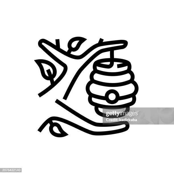 organic hive, beekeeping line icon - bumblebee hive stock illustrations