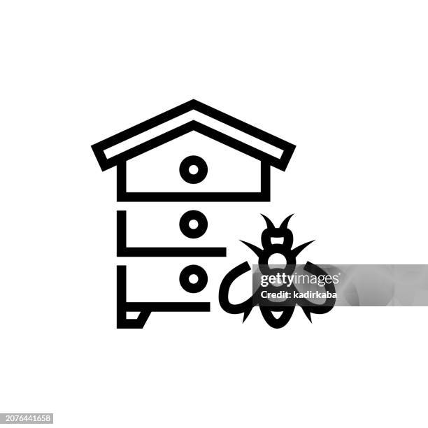 tree bee hive and beekeeping line icon - bee keeper stock illustrations