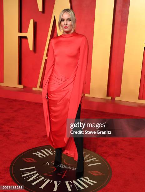 Lindsey Vonn arrives at the 2024 Vanity Fair Oscar Party Hosted By Radhika Jones at Wallis Annenberg Center for the Performing Arts on March 10, 2024...