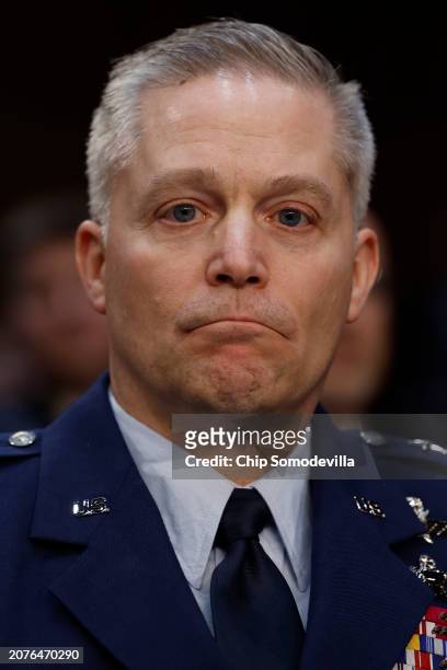National Security Agency Director General Timothy Haugh prepares to testify before the Senate Select Committee on Intelligence about global threats...