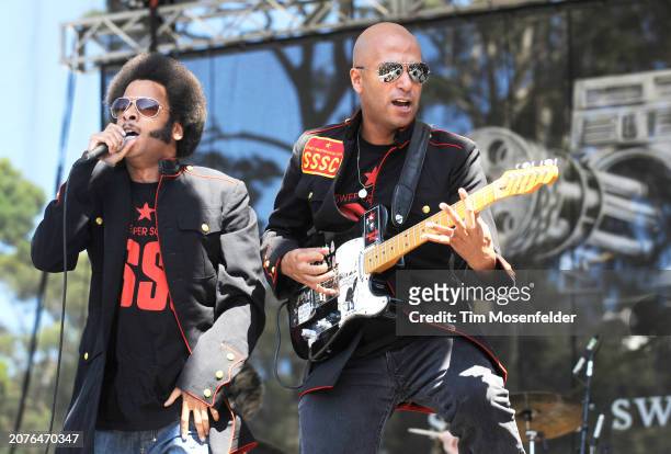 Boots Riley and Tom Morello of Street Sweeper Social Club perform during the Outside Lands Music & Arts festival at the Polo Fields in Golden Gate...