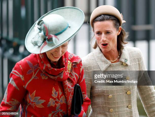Princess Anne, Princess Royal, accompanied by her Lady in Waiting Dolly Maude, attends the 2024 Commonwealth Day Service at Westminster Abbey on...