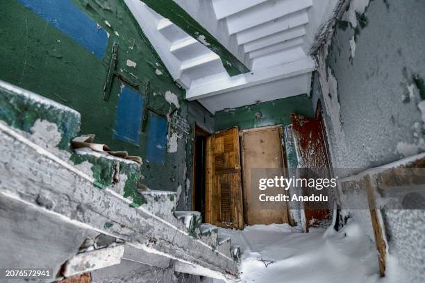 An interior view of an apartment from a residential buildings covered with snow and ice in Severny town, of Vorkuta, one of the important cities in...