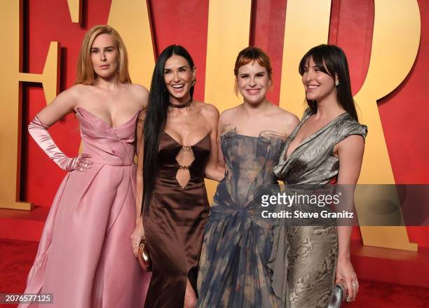 Rumer Willis, Demi Moore, Tallulah Willis, and Scout Willis arrives at the 2024 Vanity Fair Oscar Party Hosted By Radhika Jones at Wallis Annenberg...