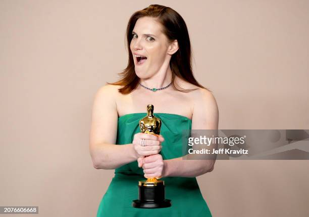 Jennifer Lame, winner of the Best Film Editing award for “Oppenheimer”, onstage in the press room at the 96th Annual Academy Awards at Ovation...