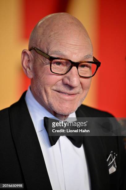 Patrick Stewart attends the 2024 Vanity Fair Oscar Party Hosted By Radhika Jones at Wallis Annenberg Center for the Performing Arts on March 10, 2024...
