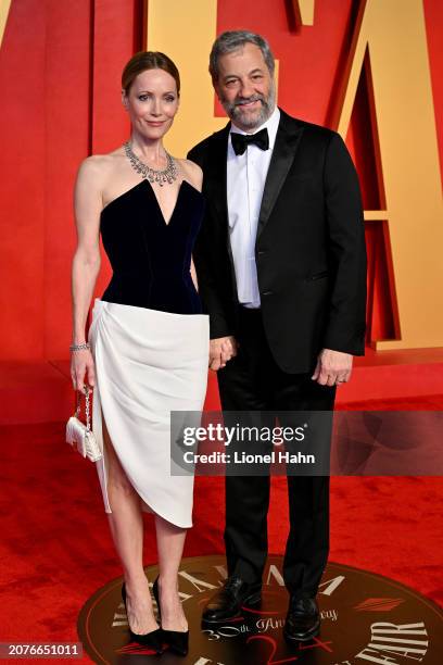 Leslie Mann and Judd Apatow attend the 2024 Vanity Fair Oscar Party Hosted By Radhika Jones at Wallis Annenberg Center for the Performing Arts on...