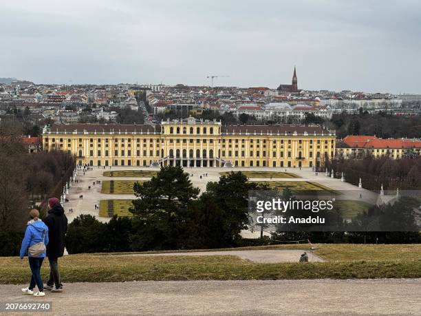 General view of Schonbrunn Palace, the summer palace of the Habsburg Dynasty, which ruled various countries of Europe for centuries, in Vienna of...
