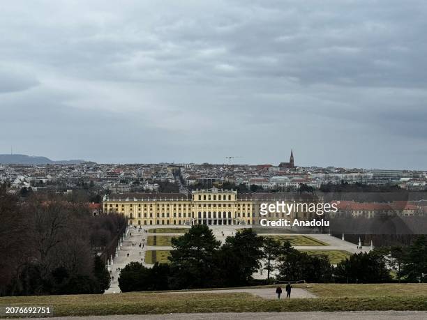 General view of Schonbrunn Palace, the summer palace of the Habsburg Dynasty, which ruled various countries of Europe for centuries, in Vienna of...