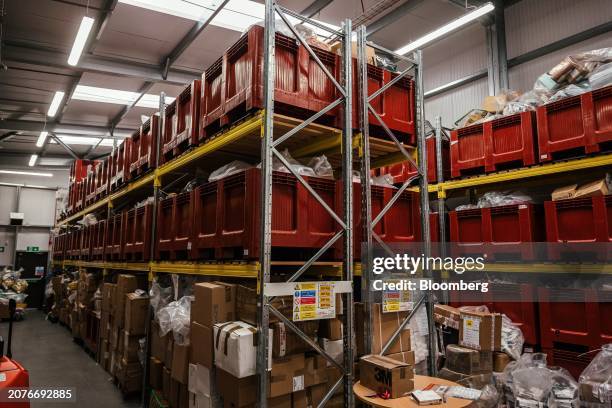 Crates and boxes of counterfeits drugs, including Novo Nordisk A/S's Ozempic and Wegovy, at a warehouse operated by the UK's Medicines and Healthcare...