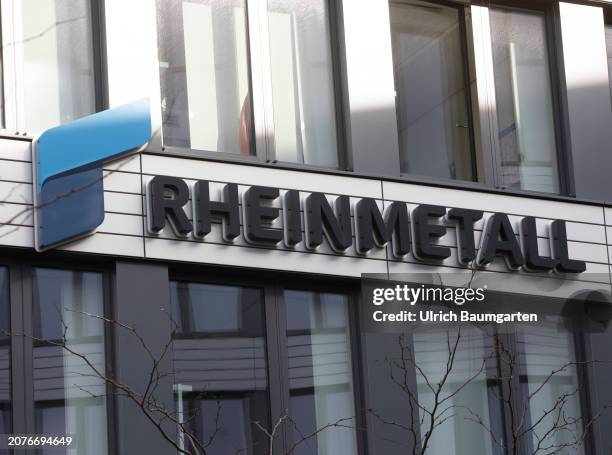 The logo of Rheinmetall AG on the facade of the company's headquarters on March 14, 2024 in Duesseldorf, Germany.