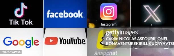 This combination of file photos made on March 14 shows the logos of the following online services and platforms: TikTok; Facebook; Instagram; X;...