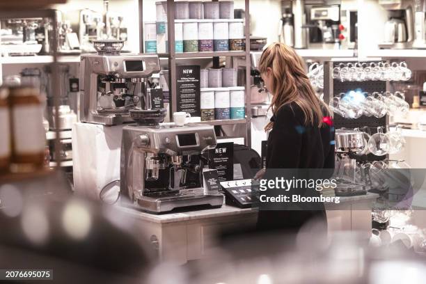 Espresso machines inside a Williams Sonoma store in New York, US, on Thursday, Feb. 8, 2024. Williams-Sonoma Inc. Issued better-than-expected...