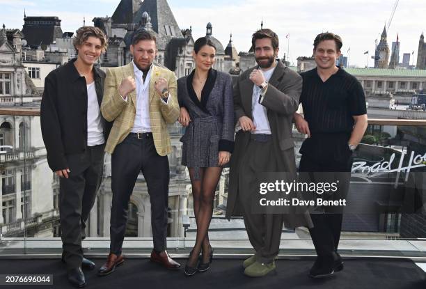 Lukas Gage, Conor McGregor, Daniela Melchior, Jake Gyllenhaal and Billy Magnussen attend the "Road House" photocall at Corinthia London on March 14,...