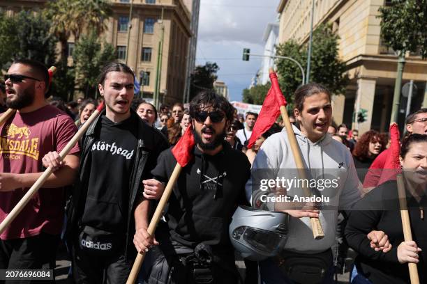 Students gather to take part in a protest against the government's new university reform in Athens, Greece on March 14, 2024.