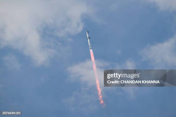 The SpaceX Starship spacecraft lifts off from Starbase in Boca Chica, Texas, on March 14, 2024. SpaceX on Thursday carried out the third test launch...