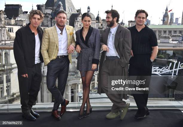 Lukas Gage, Conor McGregor, Daniela Melchior, Jake Gyllenhaal and Billy Magnussen attend the "Road House" photocall at Corinthia London on March 14,...