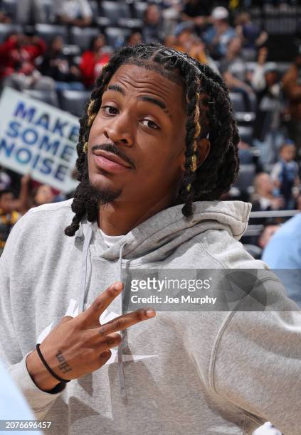 Ja Morant of the Memphis Grizzlies poses for a photo during the game against the Charlotte Hornets on March 13, 2024 at FedExForum in Memphis,...