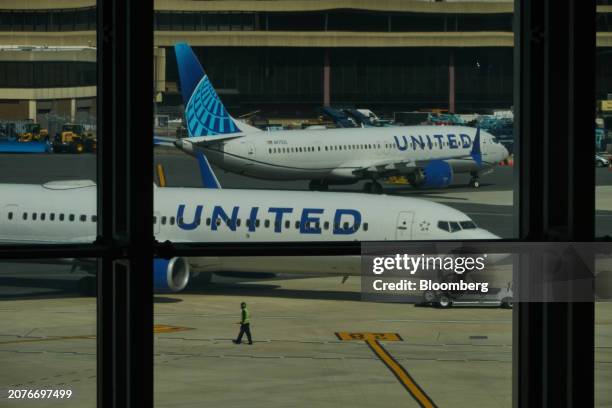 Boeing 737 Max 9 planes operated by United Airlines at Newark Liberty International Airport in Newark, New Jersey, US, on Wednesday, March 13, 2024....