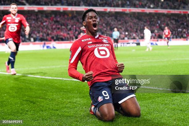 Jonathan Christian DAVID during the Ligue 1 Uber Eats match between Lille and Rennes at Decathlon Arena Stade Pierre Mauroy on March 10, 2024 in...