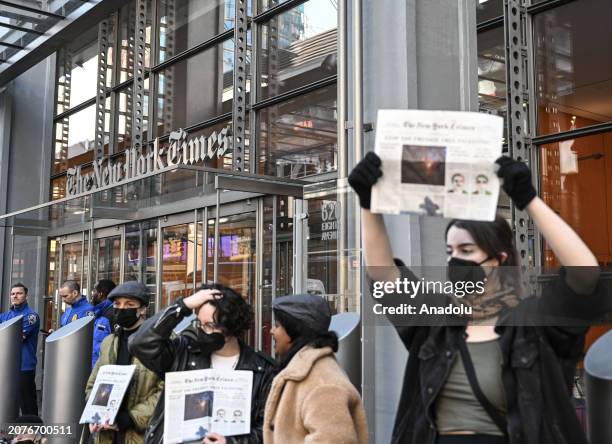 The New York Police Department intervene and take pro-Palestinian demonstrators into custody during the protest against the New York Times as...