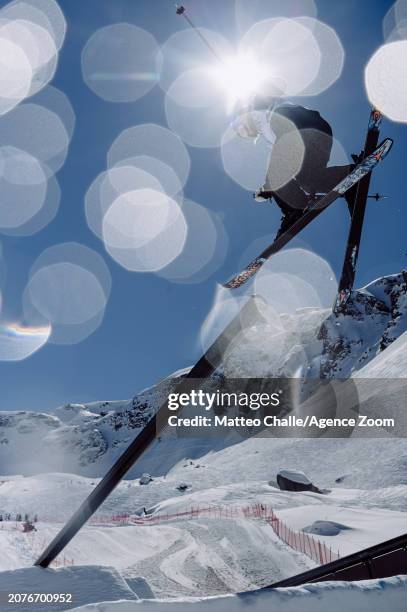 Tess Ledeux of Team France competes during the FIS Freeski World Cup Men's and Women's Slopestyle Qualification on March 14, 2024 in Tignes, France.