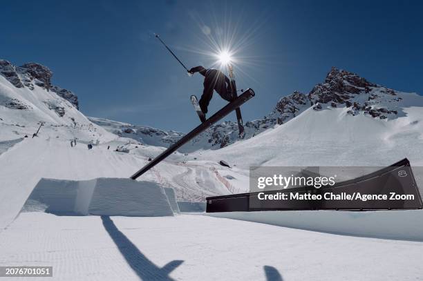 Tess Ledeux of Team France competes during the FIS Freeski World Cup Men's and Women's Slopestyle Qualification on March 14, 2024 in Tignes, France.