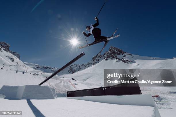 Tess Ledeux of Team France competes during the FIS Freeski World Cup Men's and Women's Slopestyle Qualification on March 14, 2024 in Tignes, France.