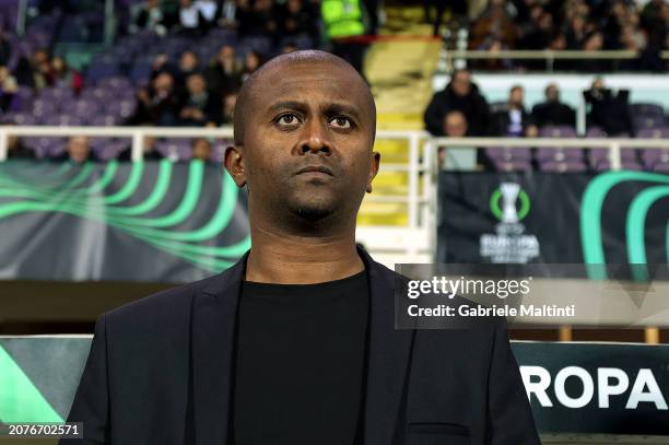 Mesaye Degu manager of Maccabi Haiha looks on during the UEFA Europa Conference League 2023/24 round of 16 second leg match between ACF Fiorentina...