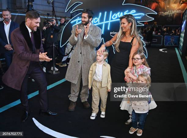 Conor McGregor, Jake Gyllenhaal, Dee Devlin and children Conor McGregor Jr, Croia McGregor and Rian McGregor attend the "Road House" UK Special...