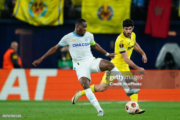 Geoffrey Kondogbia Defensive Midfield of Olympique Marseille and Central African Republic and Gonzalo Guedes left winger of Villarreal and Portugal...