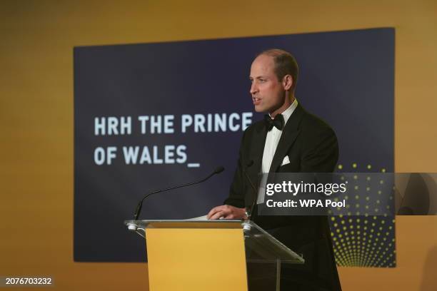 Prince William, Prince of Wales speaks as he attends The Diana Legacy Awards at the Science Museum on March 14, 2024 in London, England. The Prince...