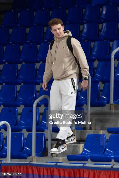 Rokas Jokubaitis, #31 of FC Barcelona arriving to the arena prior Turkish Airlines EuroLeague Regular Season Round 29 match between FC Barcelona and...