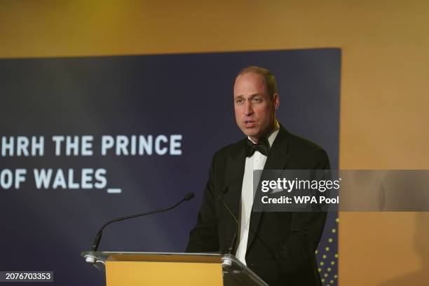 Prince William, Prince of Wales speaks as he attends The Diana Legacy Awards at the Science Museum on March 14, 2024 in London, England. The Prince...